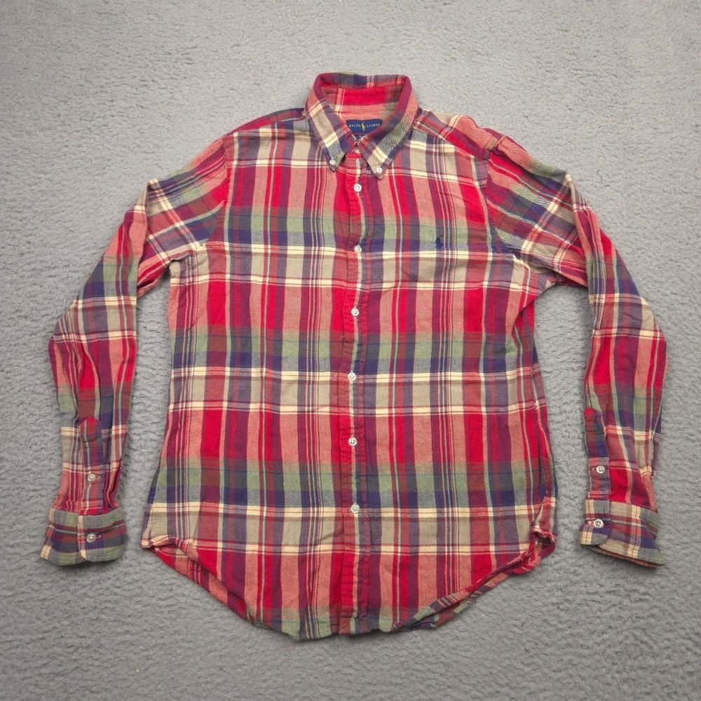 Ralph Lauren Classic Fit Flannel Shirt Mens L Red Plaid Cotton Button Down